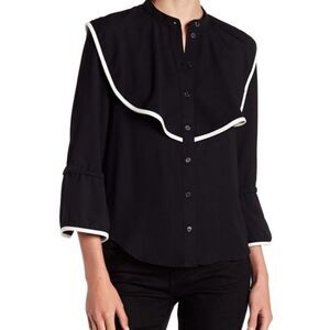 LEA & VIOLA Black Ruffle Blouse Flare Sleeves Size Small